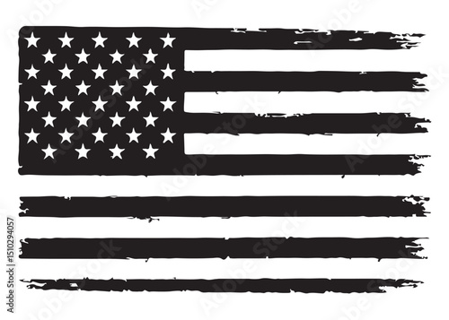 distressed american flag logo silhouette vector, waving usa flag logo icon, vector silhouette America flag, distressed american flag vector logo silhouette on a white background 