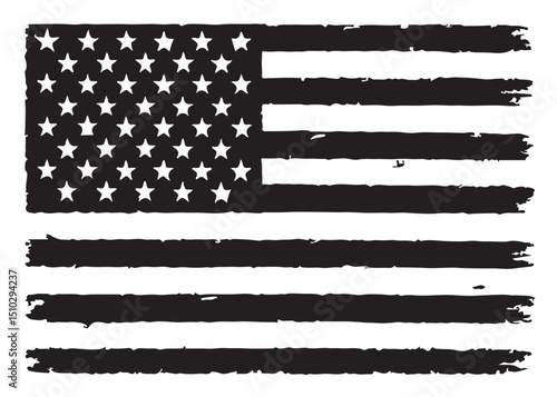 distressed american flag logo silhouette vector, waving usa flag logo icon, vector silhouette America flag, distressed american flag vector logo silhouette on a white background 