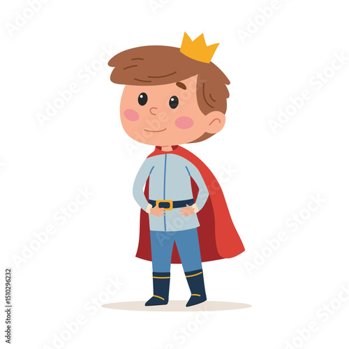 Cute little cartoon prince. Little boy wearing prince costume and feel happy. Children's illustration on a white background