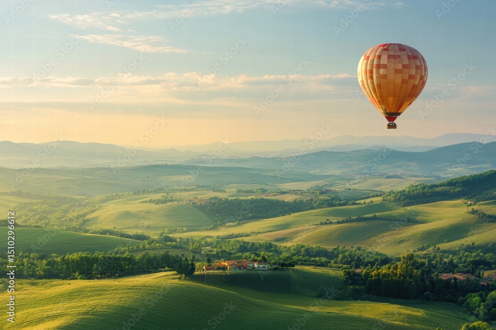 Obraz premium Balloon flying over sunny landscape