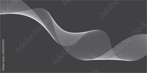 Abstract black and white wave pattern with digital lines and smooth curves background