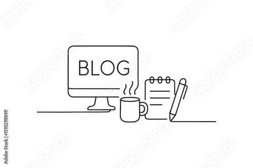 Blogger Workspace icon continuous one line drawing minimalism design