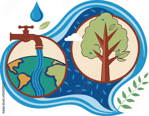 Water conservation earth tree tap clean water sustainability