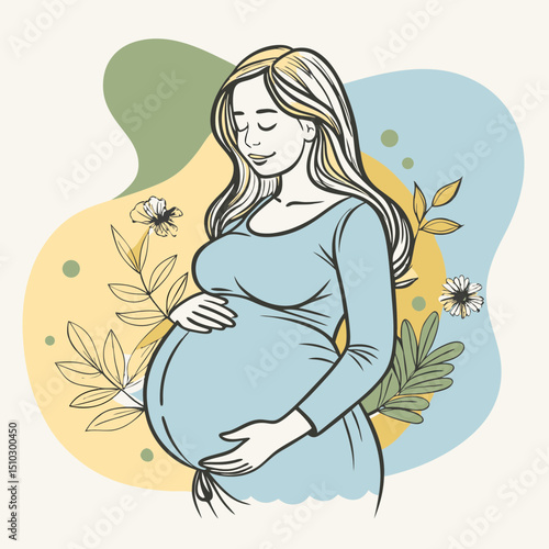 Beautiful pregnant women. Hand drawn style vector design, pregnant women 