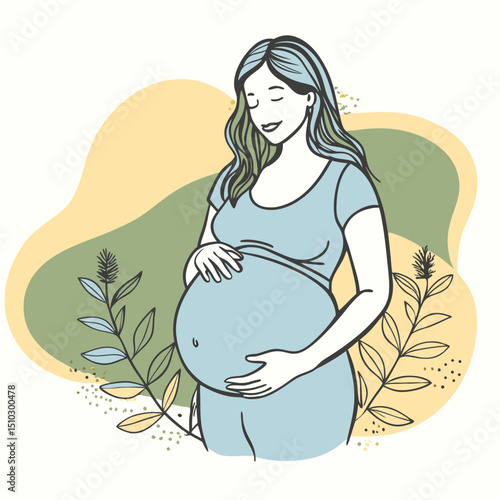 Beautiful pregnant women. Hand drawn style vector design, pregnant women 