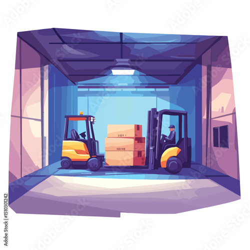 Efficient Shipping Logistic Delivery Cargo Forklift Operation in Industrial Warehouse