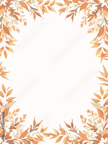 Autumn Leaf Frame Border, Watercolor Style