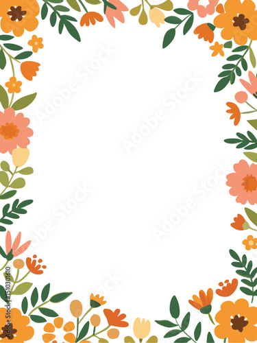 Floral Frame Border: Orange, Pink, Yellow Flowers