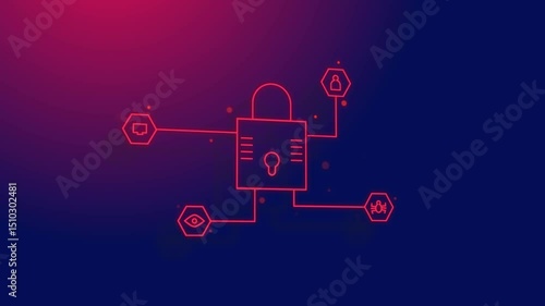 Digital lock interconnected with cyber security and data protection visuals, futuristic abstract interface.
