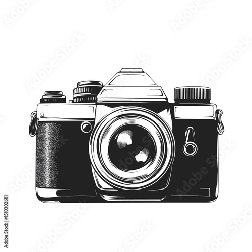 Professional Black and White Photographic Camera Symbol Vector for Creative Designs