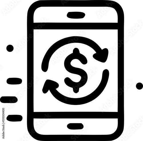 icon banking transactions demonstrated on smartphone with dollar sign and arrows. Suitable for financial apps, banking concepts, mobile transactions, fintech.