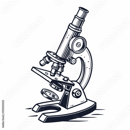 Detailed vector illustration of a microscope depicting scientific equipment for educational and research purposes.