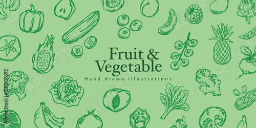 Doodle Elements of Vegetables and Fruits - Hand-Drawn Illustration