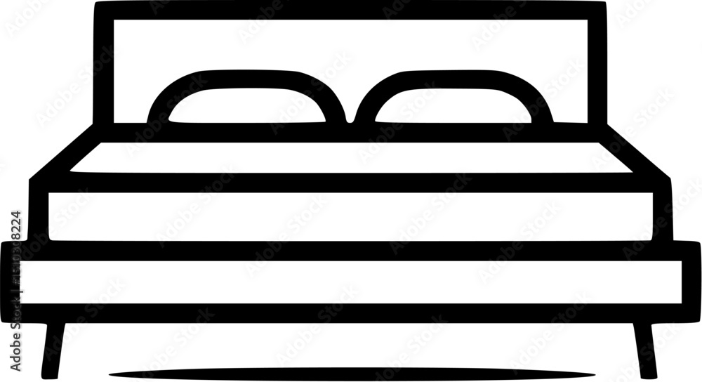 Obraz premium Black and white line drawing of a bed with pillows and a rectangular headboard