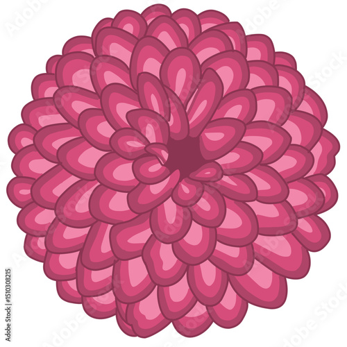 A vibrant cartoon-style illustration of a pink dahlia flower viewed from above. The flower features layered petals with smooth shading and a symmetrical, rounded shape