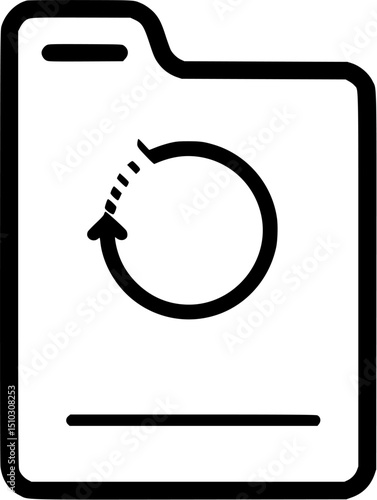 Black and white file icon with a circular arrow and lines representing data or a process