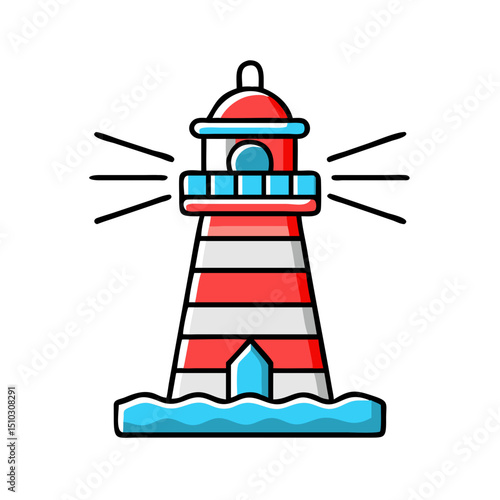 Lighthouse icon for guidance, travel or marine safety.