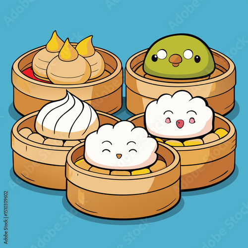 Delicious Chinese dim sum assortment in traditional bamboo steamers, a culinary delight.