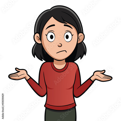 Confused woman shrugging shoulders isolated on white background