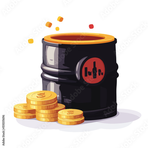 Detailed Oil Price Infographic with Barrel and Coins for Market Analysis Reports