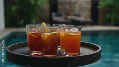 Iced tea by the pool on a summer day