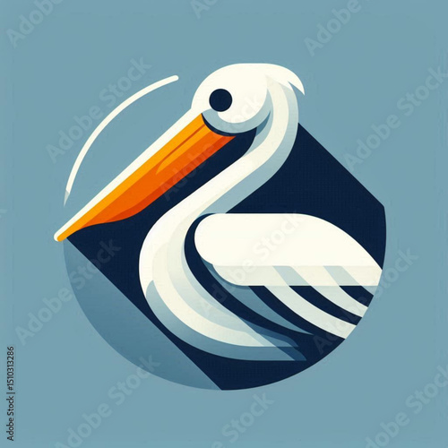 Pelican illustration with a modern design, minimalist style, in blue and white colors