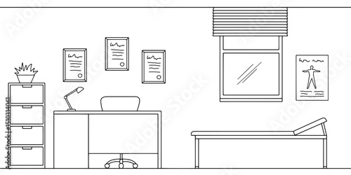 Doctor office graphic black white interior sketch illustration vector 