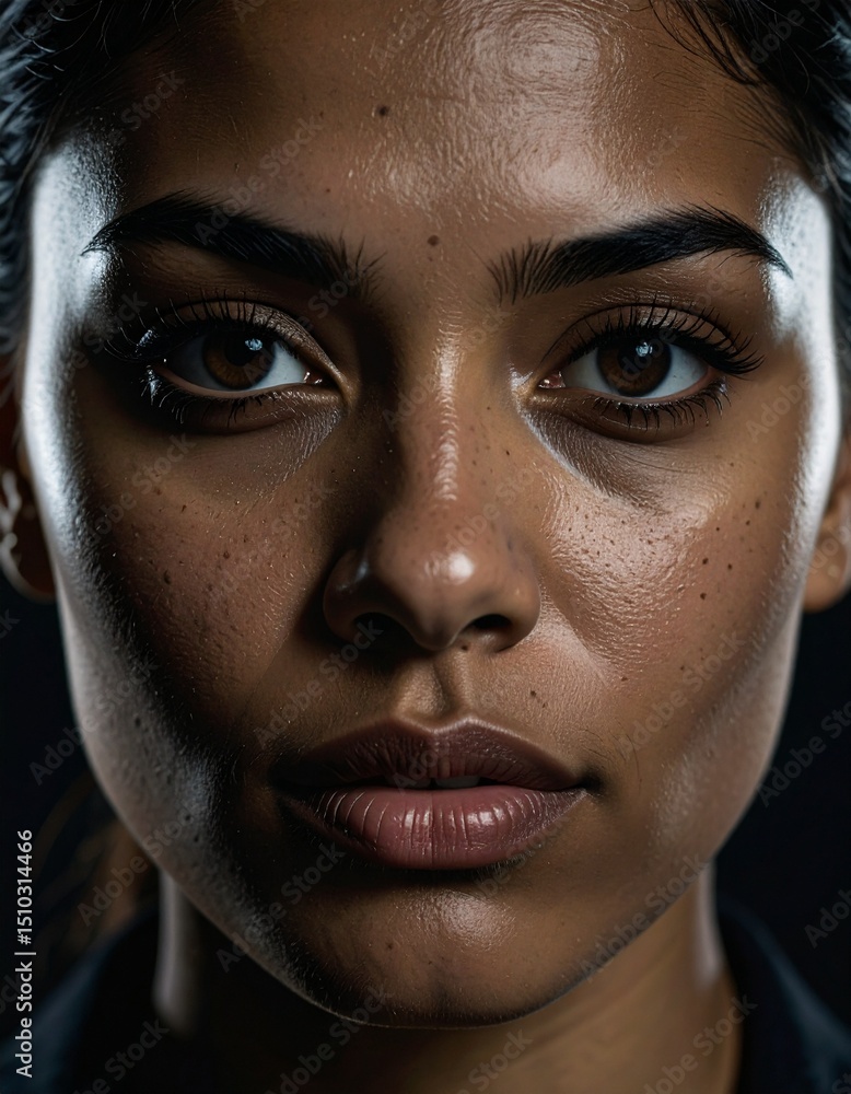 Close-up portrait of a woman's face. Realistic skin texture, natural lighting, sharpness, detailed eyes, natural skin imperfections. Close-up portrait of a woman's face. Realistic skin texture, natural lighting, sharpness, detailed eyes, natural skin imperfections.