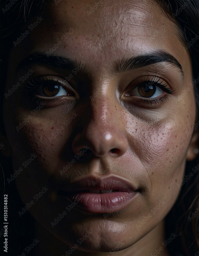Close-up portrait of a woman's face. Realistic skin texture, natural lighting, sharpness, detailed eyes, natural skin imperfections. Close-up portrait of a woman's face. Realistic skin texture, natural lighting, sharpness, detailed eyes, natural skin imperfections.