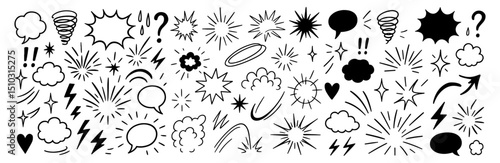 Comic Cartoon Smoke and Boom Effect Element Set Vector Illustration