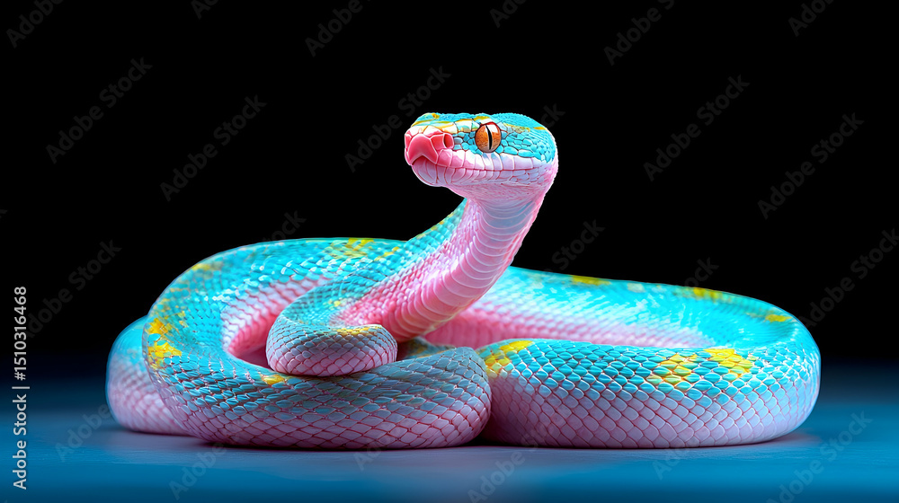 Obraz premium Pastel Pink and Blue Snake on Dark Background