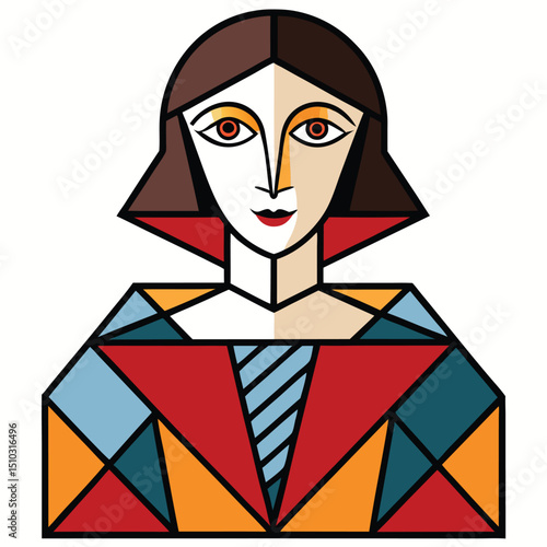 Abstract geometric vector woman in cubist style, a modern and artistic portrait illustration.