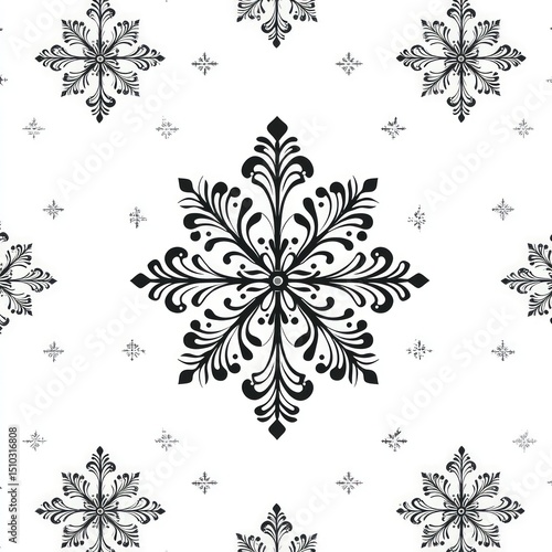 Ornate snowflake pattern.  Detailed, symmetrical designs