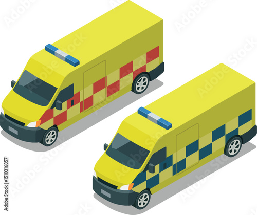 Isometric emergency paramedic vehicle