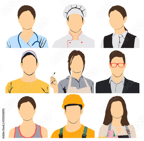 collection of different profession occupation avatar profile