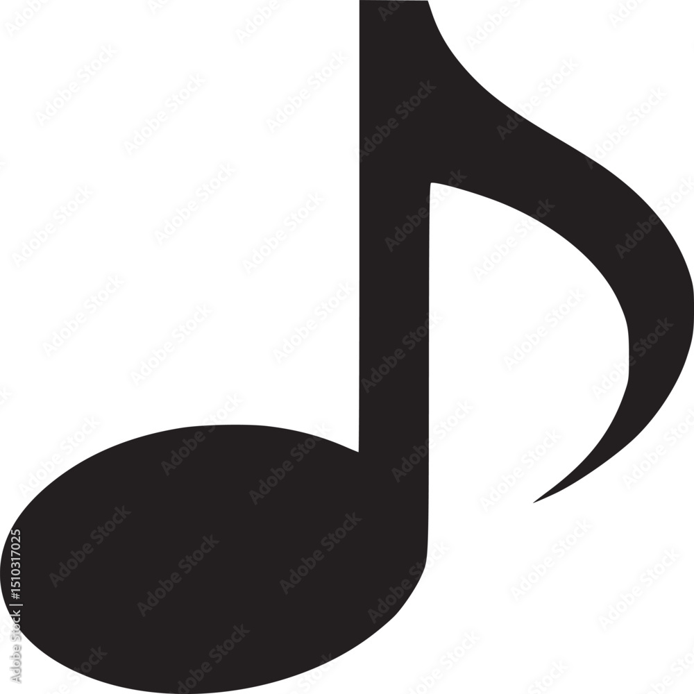 A single black eighth note displayed on a plain white background space A single black eighth note displayed on a plain white background space