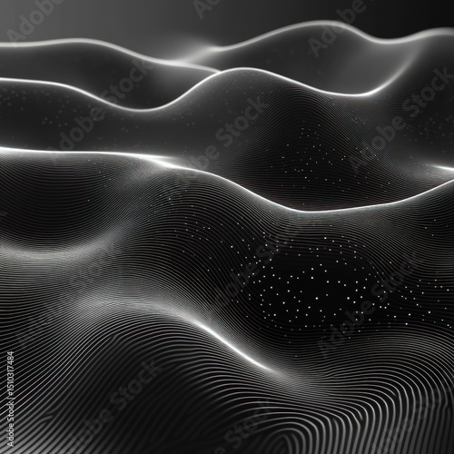 Abstract wavy lines and dots create a dynamic, digital landscape