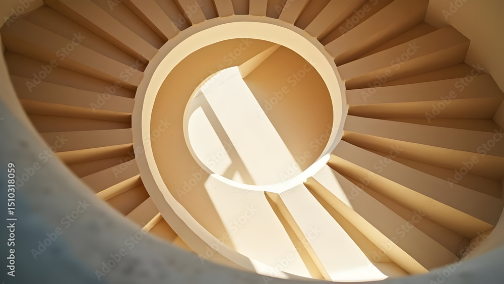 Fototapeta premium Top View of Spiral Staircase with Soft Shadows