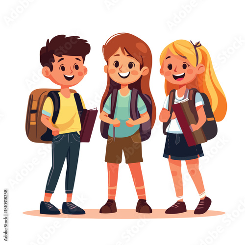Cheerful School Kids Cartoon Vector Illustration for Educational Projects