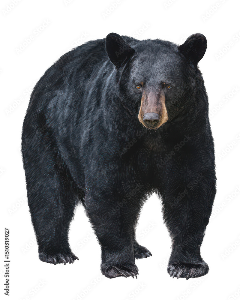 Fototapeta premium Black bear full-body standing watercolor illustration on a white background, png, transparent