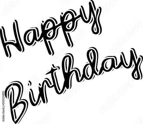 Elegant happy birthday typography with stylish calligraphy, perfect for greeting cards, social media posts, and event invitations, capturing a festive and celebratory feel