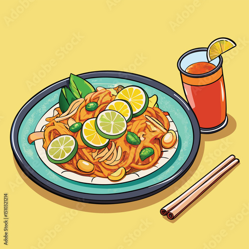 Pad Thai noodles with shrimp peanuts and lime Thai street food