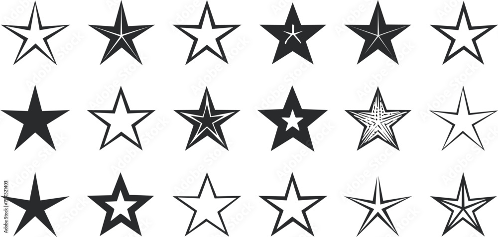 Vector Star Pack Showcasing Black Solid and Outlined Stars with Playful Variety and Clean Flat Design, Perfect for Graphic Projects and Pattern Creations
Vector Star Pack Showcasing Black Solid and Outlined Stars with Playful Variety and Clean Flat Design, Perfect for Graphic Projects and Pattern Creations