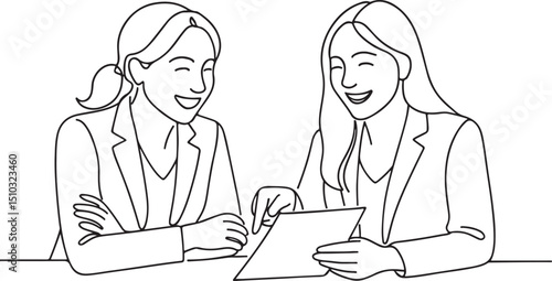 Two Businesswomen Discussing Contract Line Art