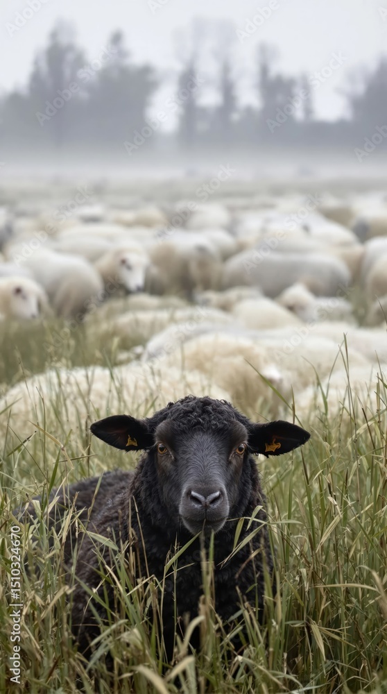 A black sheep is standing in a field of grass A black sheep is standing in a field of grass