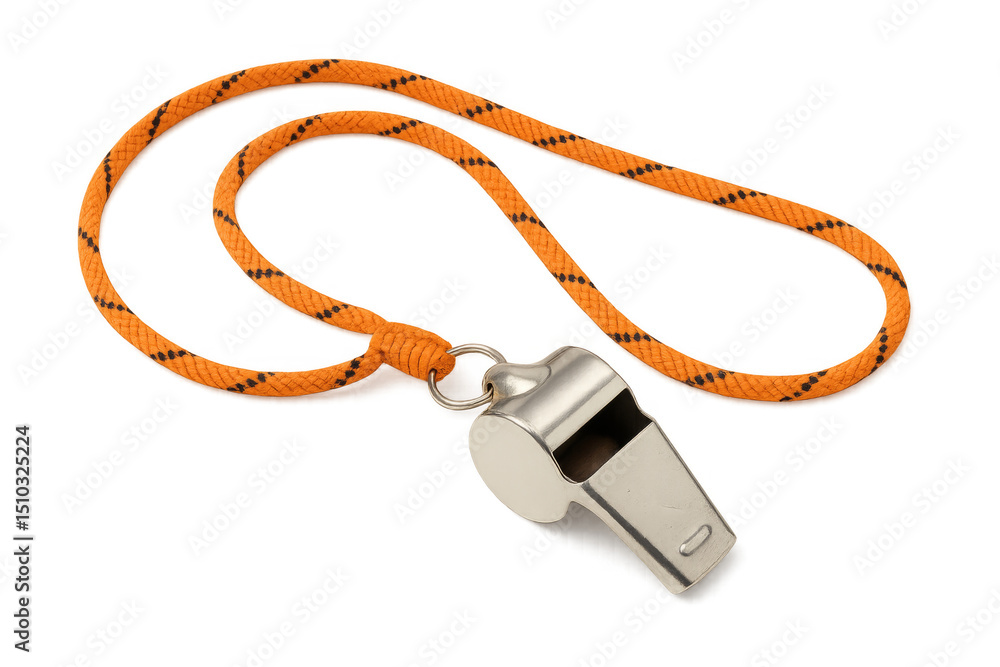 Fototapeta premium Whistle with orange lanyard on transparent background