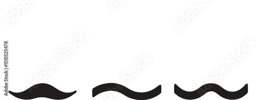 Three Black Curvilinear Shapes on White Background Varying in Wavelength Design