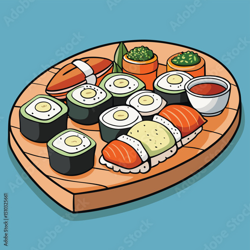 Sushi platter with nigiri sashimi and rolls Japanese cuisine presentation