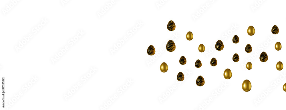 3d rendering of Easter elegant eggs with gold paint 3d rendering of Easter elegant eggs with gold paint