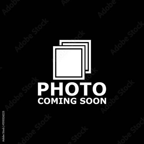 Photo coming soon icon isolated on black background